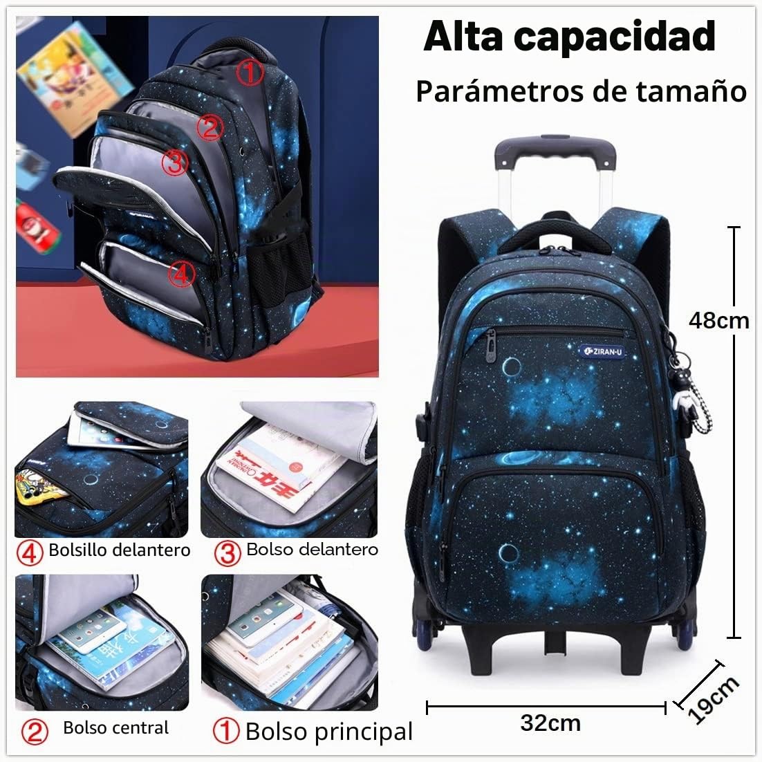 Niños Trolley Mochila Escolar Bolso Mochila con Ruedas Bolsa Trolley Equipaje Infantil Niños Niñas (Azul)