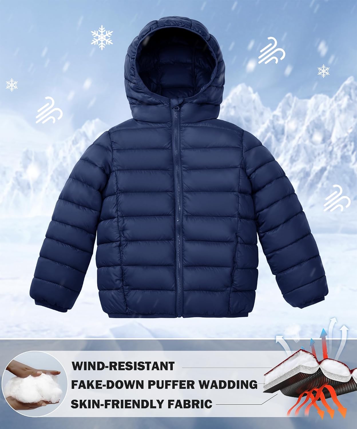 maoo garden Girls Boys Winter Puffer Jacket Big Kids Faux-Down Lightweight Packable Water-Resistant Coat
