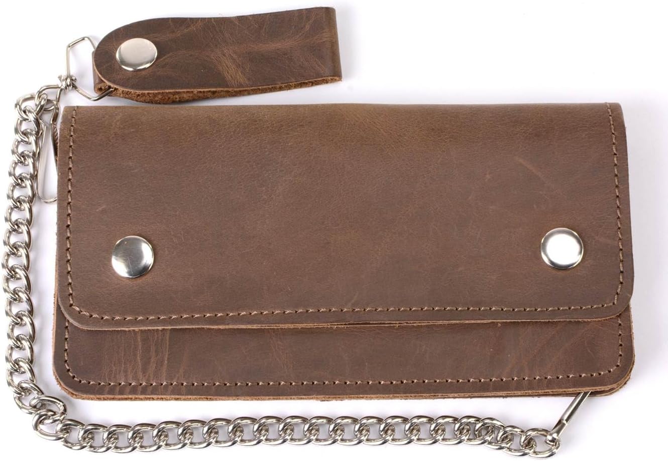 Milwaukee Leather Men's Genuine Leather Bi-Fold Biker Wallets w/Anti-Theft Stainless Steel Chain - 6 Inch