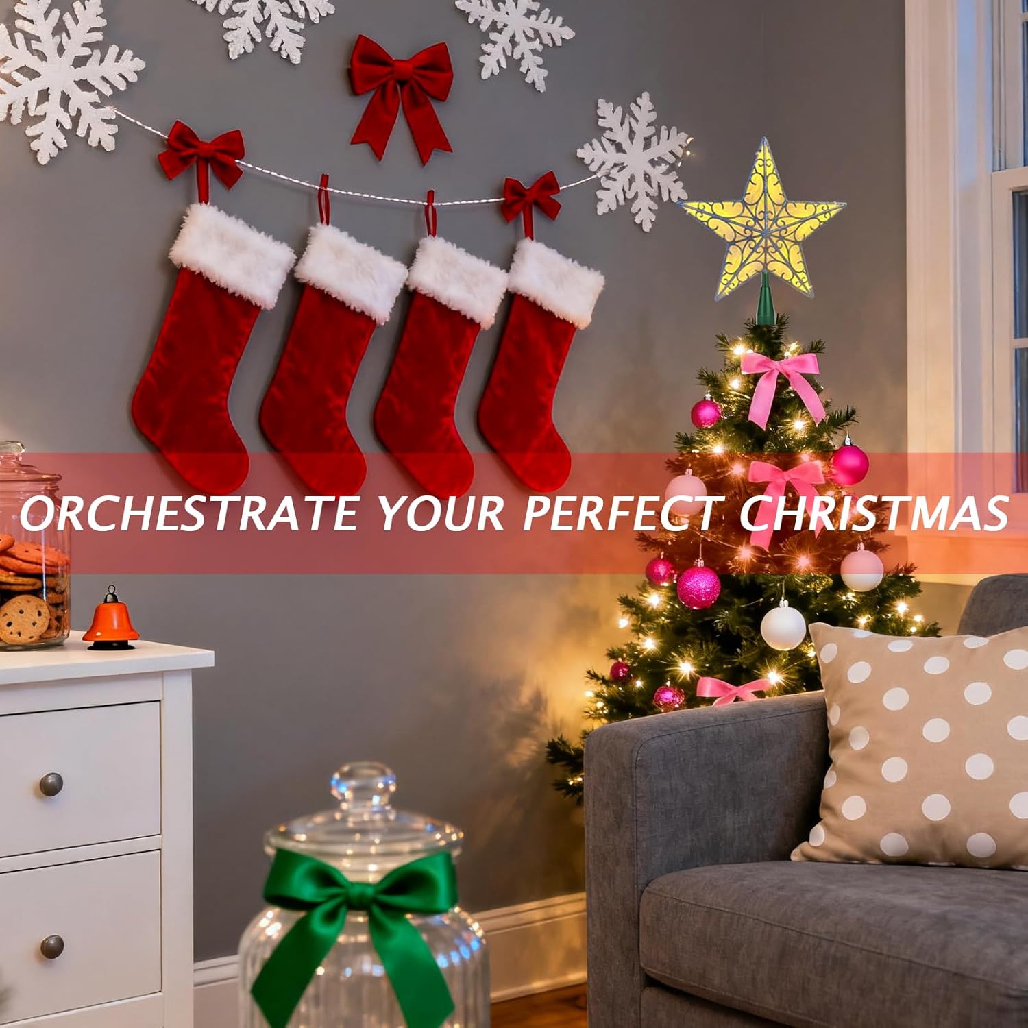 Christmas Star Tree Topper, Sliver Glittered 3D Star Tree Topper, with Warm White LED Lights String Lights for Indoor Office Christmas New Year Holiday Tree Decoration - Image 6