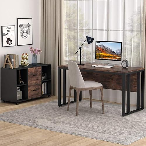 Miniatura 4 de Tribesigns Archivador de 2 cajones, archivador lateral móvil grande para tamaño carta, soporte de impresora con estantes de almacenamiento y ruedas