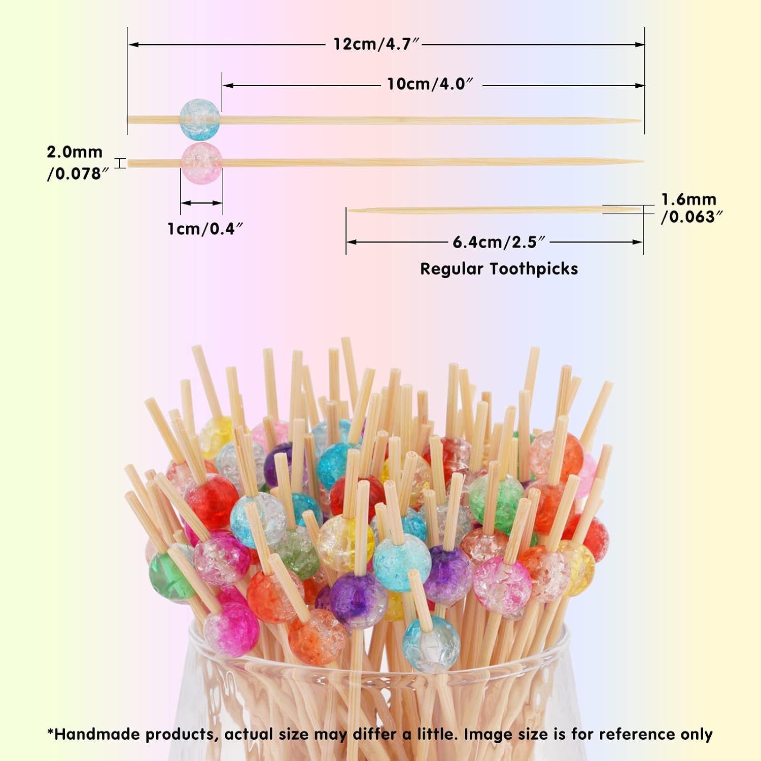 Minisland Purple Crackle Pearl Bamboo Cocktail Picks, Fancy Toothpicks