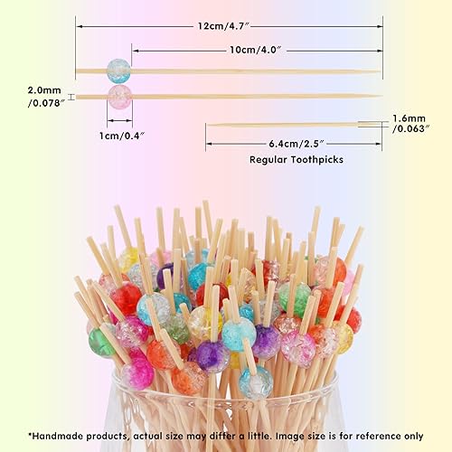 Miniatura 4 de Minisland Palillos de cóctel rosa fucsia perla, palillos de bambú elegantes de 4.7 pulgadas de largo para aperitivos, pinchos decorativos