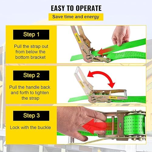 Miniatura 6 de VEVOR Correa de amarre de trinquete correa de trinquete de poliéster de 98 x 2 pulgadas carga de trabajo de 4000 libras 4 correas de coche
