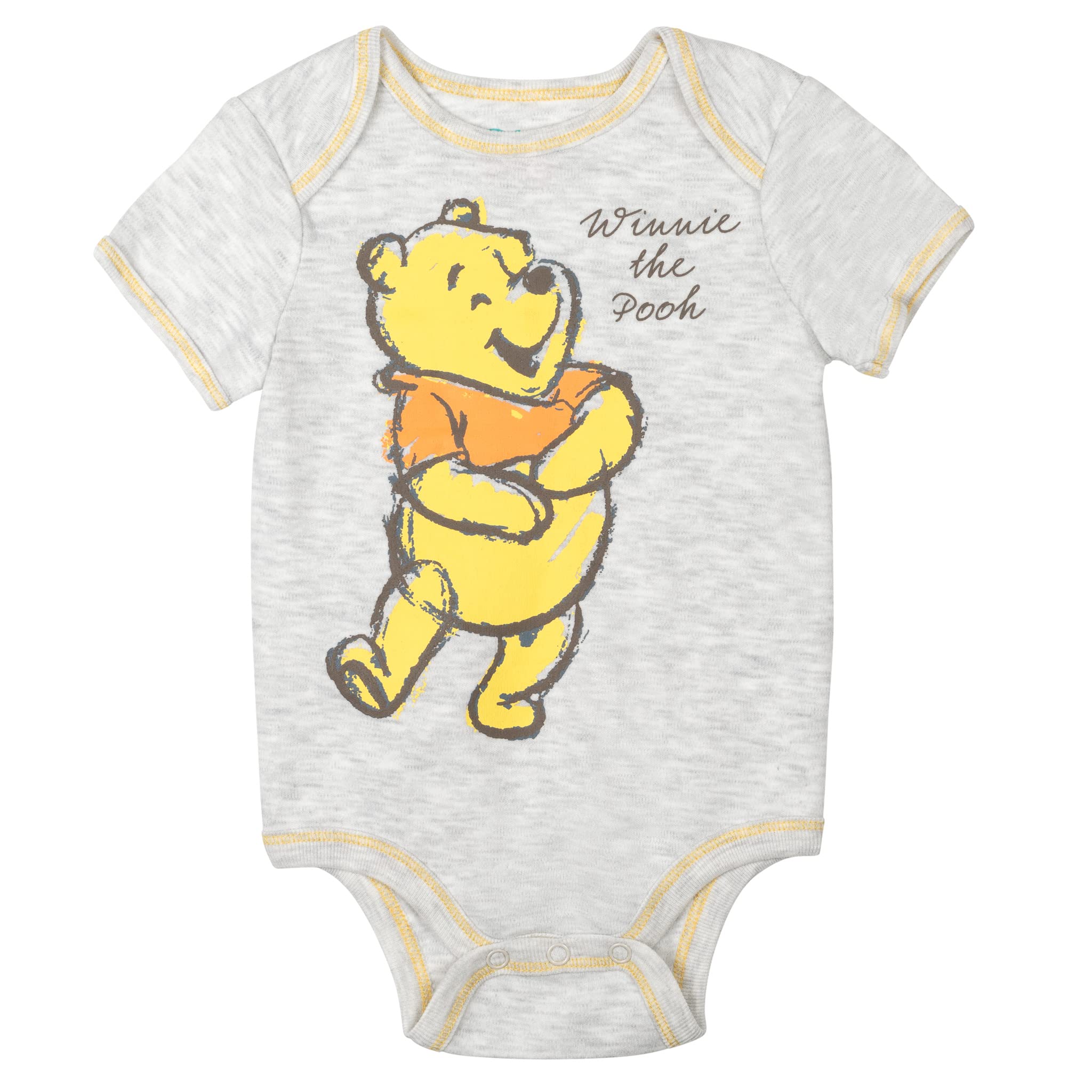 Disney Winnie Puuh Baby-Body, Hose, Lätzchen und Mütze, 4-teiliges Outfit-Set, Neugeborene bis Säuglinge