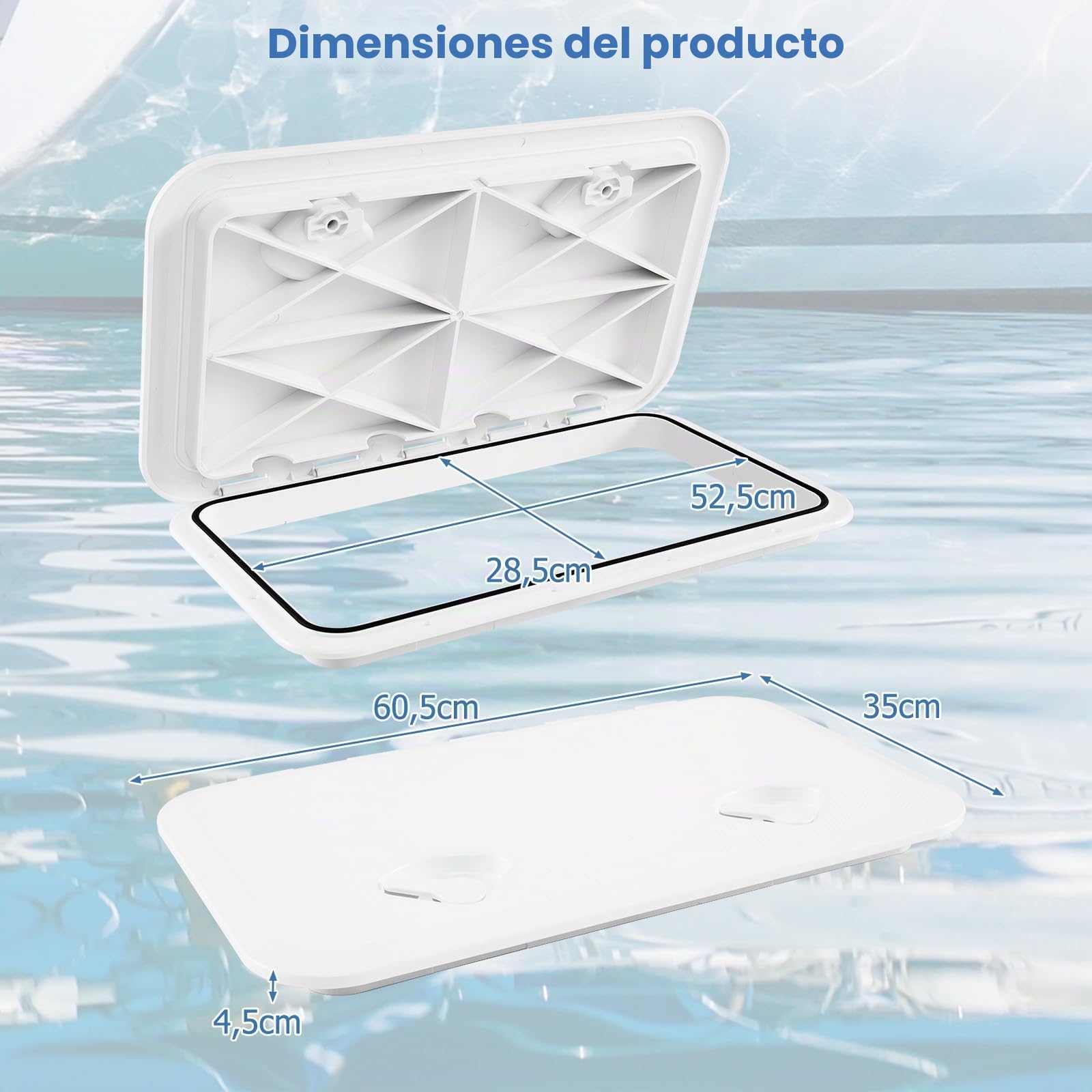 HOMASIS escotilla de plástico para barcos de 60,5 x 35 cm, escotilla de repuesto para barcos con ángulo de apertura de 180°, escotilla de acceso antideslizante y resistente a la intemperie para barcos