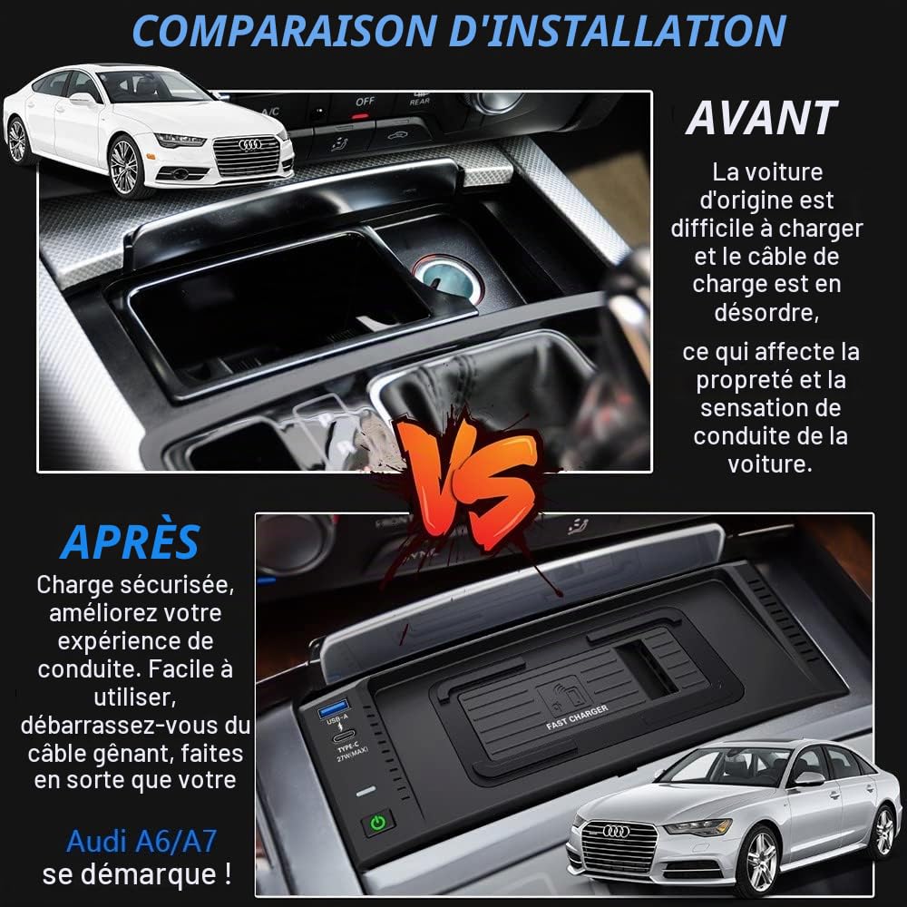 Chargeur sans Fil Voiture pour Audi A6 S6 RS6 2012-2018 A7 S7 RS7 2009-2018