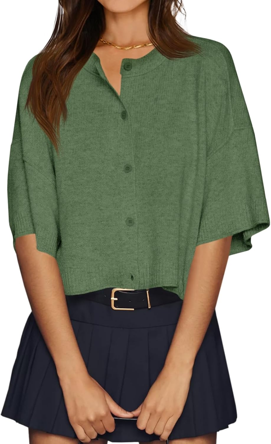 Cicy Bell Womens Half Sleeve Cardigan Sweaters Cropped Button Down Tops Oversized Lightweight Ribbed Knit Summer Outfits