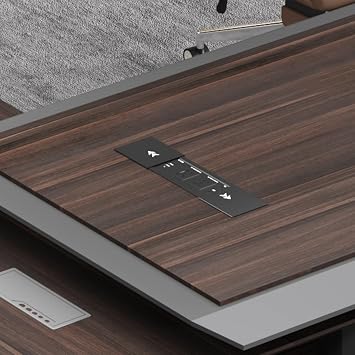 Luxury Wood Computer Desk, Brown Wooden Executive Office Desk with Lateral Cabinet Gaming Study Table Business Furniture Set for CEO Boss