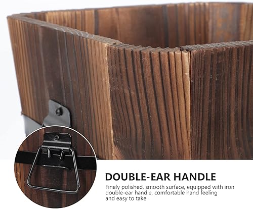 Miniatura 3 de GANAZONO Jardineras de madera con barril para jardín, macetas creativas rústicas para whisky con mango de hierro para plantas, tamaño L