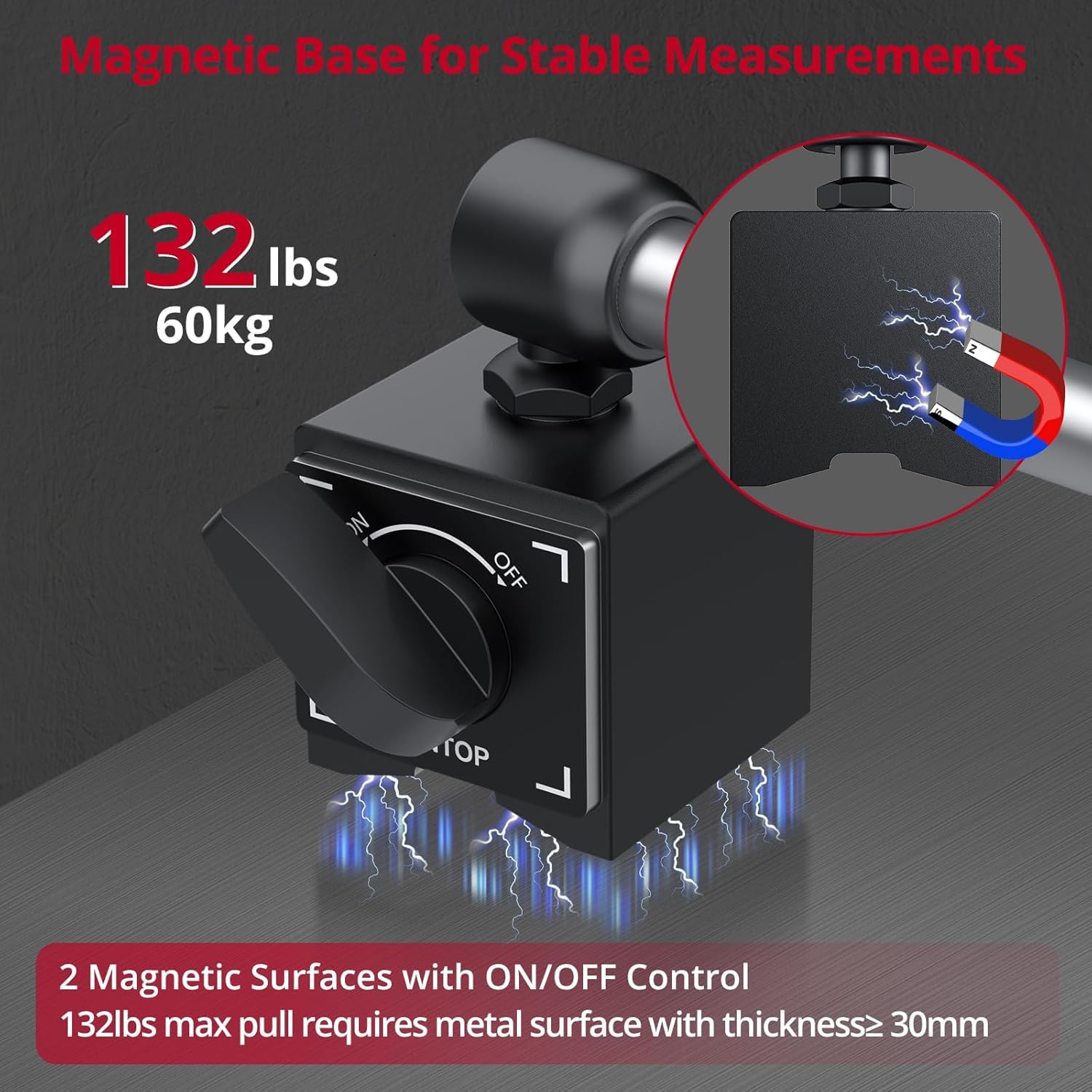 XUNTOP Reloj Comparador 0-25.4mm/1" Indicador de Cuadrante Digital con 132lbs/60kg Base Magnética Indicador de dial Digital con Conversión Pulgadas/Métrico y Puesta a cero para Torno, Impresora 3D