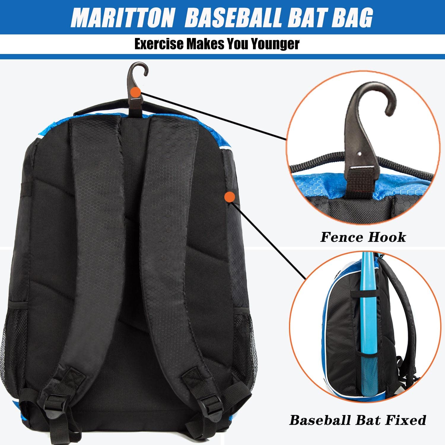 Maritton Baseball Bag Bat Backpack For Baseball T Ball Softball