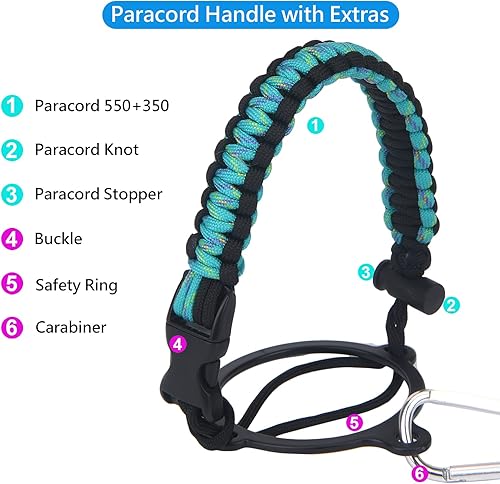 Miniatura 4 de Wongeto Mango de paracaídas con correa de hombro ajustable para botellas de agua de boca ancha de 12 onzas, 18 onzas, 24 onzas, 32 onzas y 40 onzas,