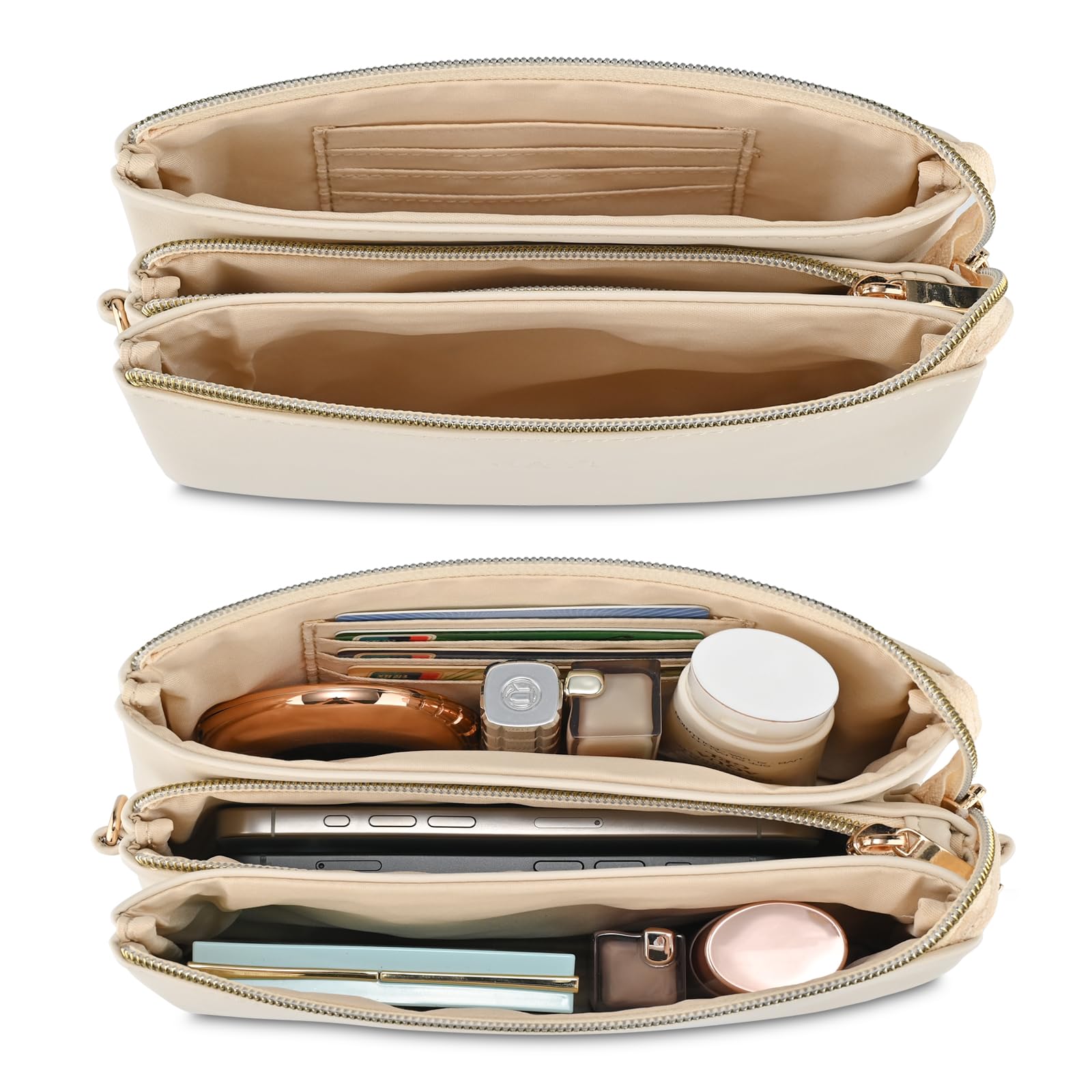 GAYI URBAN Wristlet Purses for Women, Vegan Leather Crossbody Evening Zip Clutch Bag with Strap (Cream)