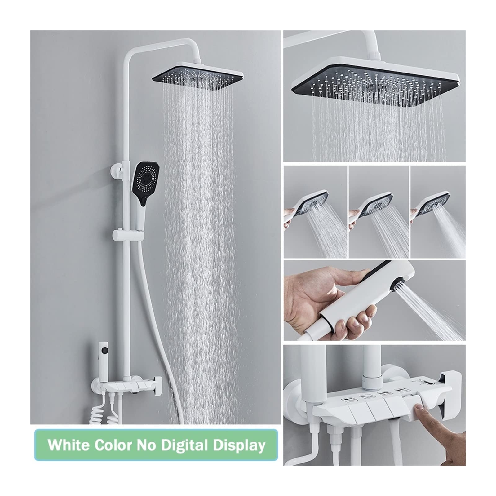 Set di rubinetti for Doccia con Display Digitale Intelligente Nero for Bagno in Stile Pianoforte Rubinetto for Bidet con Miscelatore Digitale Grigio(White No Display)