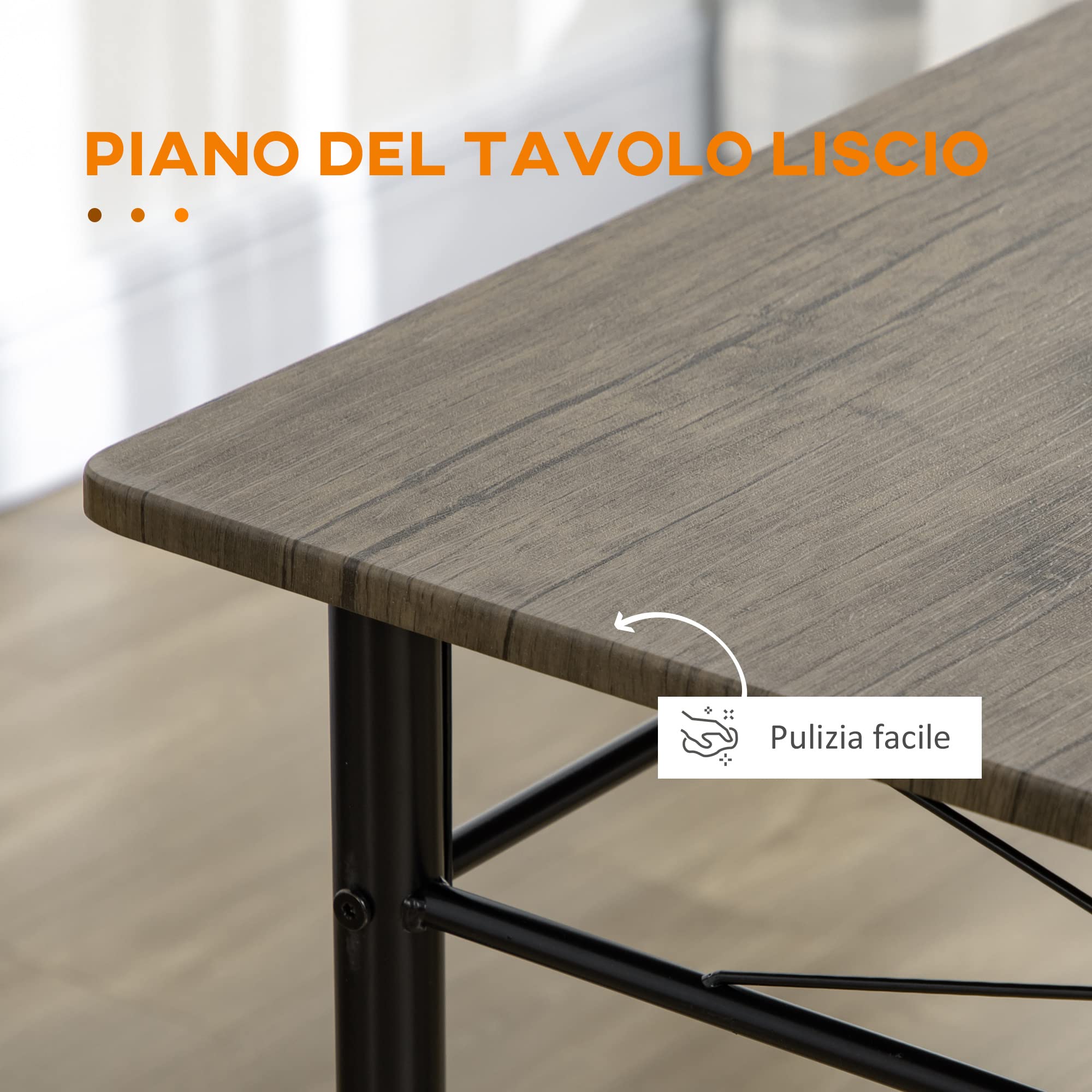 HOMCOM Tavolo da Pranzo con 4 Sedie, Set 5 Pezzi in MDF e Metallo per Sala da Pranzo, Cucina, Bar e Soggiorno, Marrone e Nero
