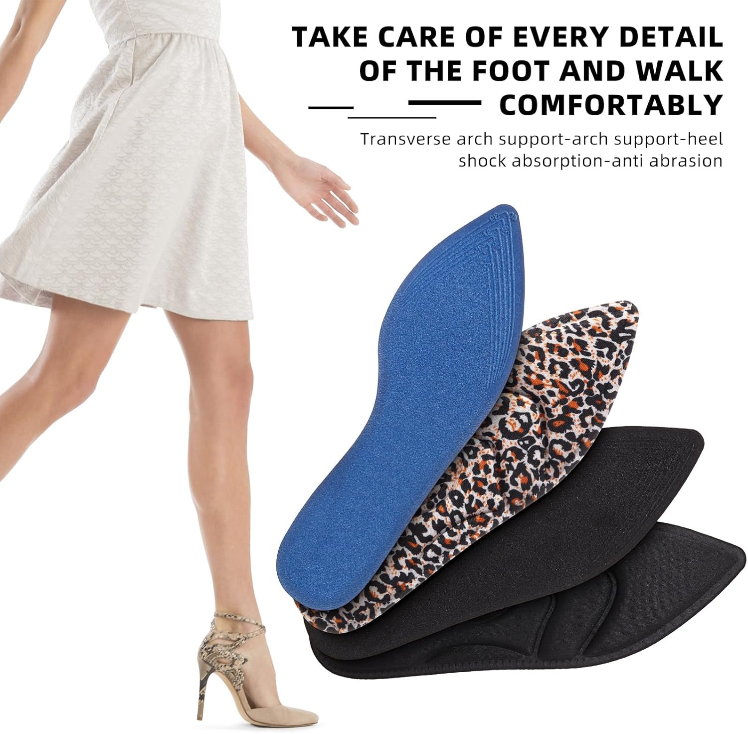 4 Pairs High Heel Insoles Breathable Shoe Pads 10.03 Inch Boot Inserts Foot Cushion Comfort Sponge Insert for Women Foot Pain, Arch Pain, Heel Sore, Loose Shoes(Black Leopard Print) - Image 6