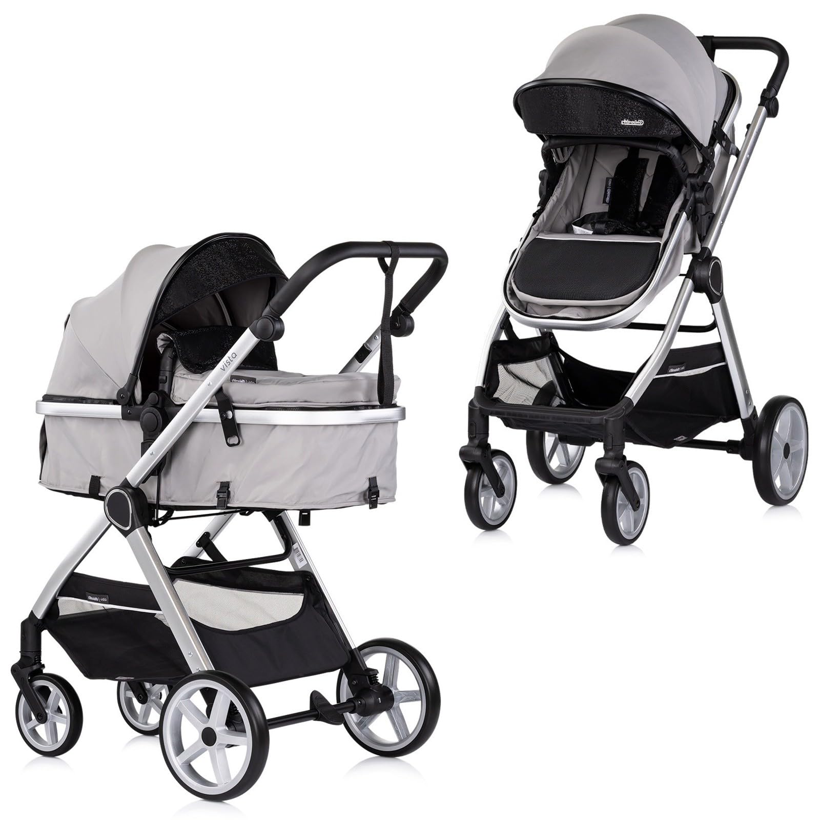 VISTA Poussette combinée jusqu'à 22 kg nacelle souple + assise classique Gris sans cosy