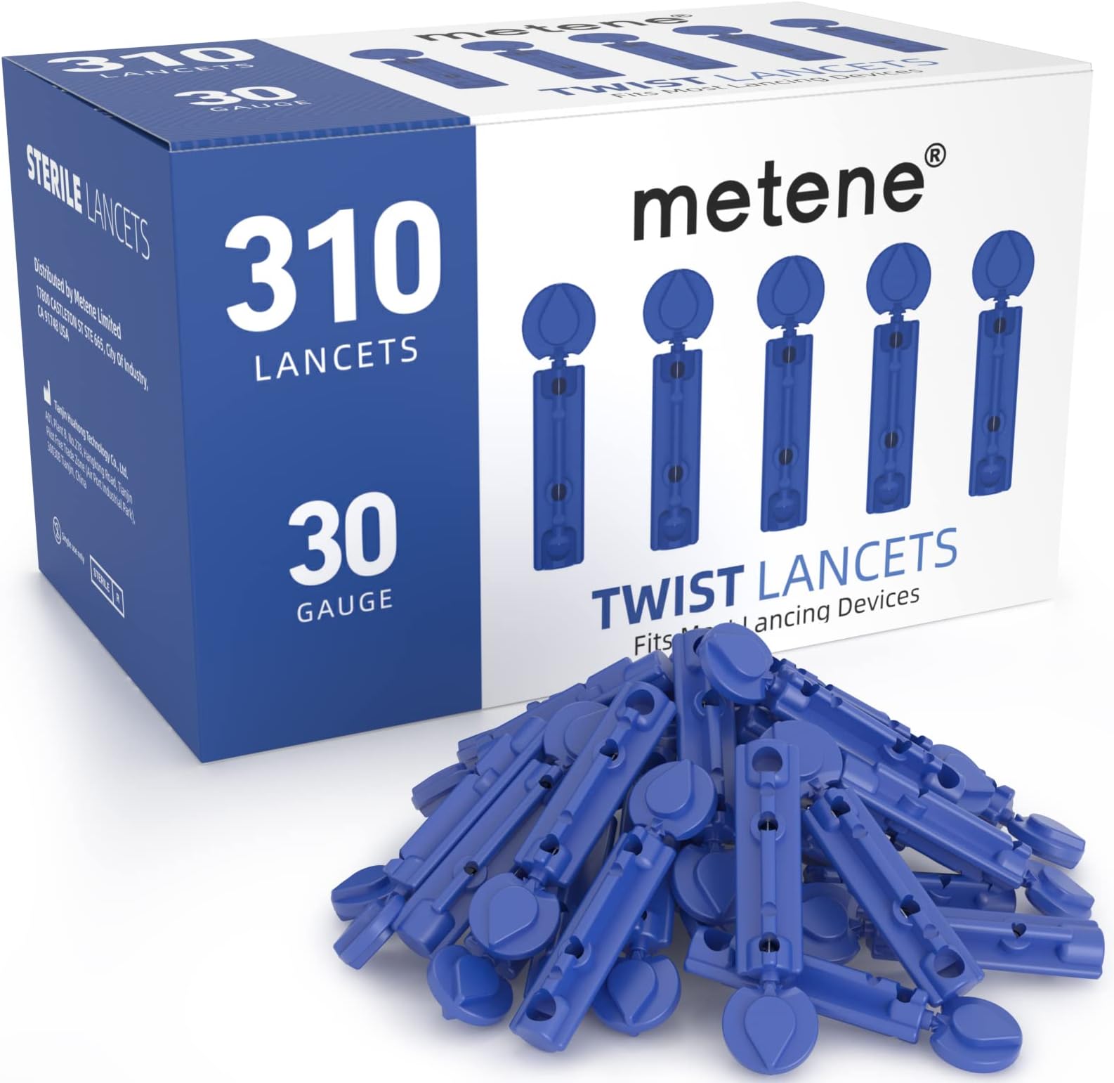 Metene 310 Count 30 Gauge Sterile Lancets for Blood Sugar Test, Dark Blue