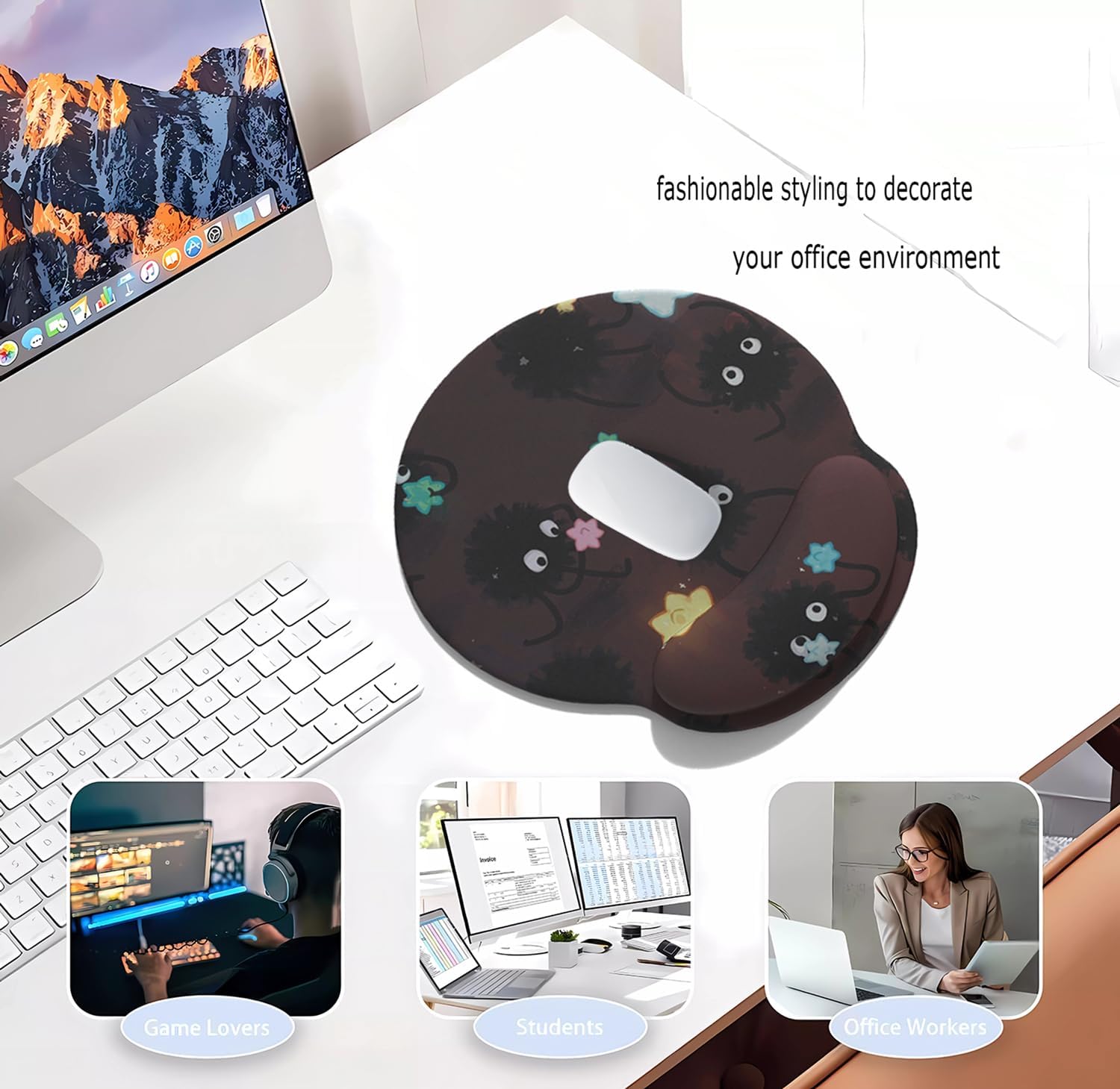 Cute Cartoon Small Black Coal Ball Mouse Pad with Wrist Support, Ergonomic Wrist Rest Table Decoration Simple Typing Pain Relief - Image 5