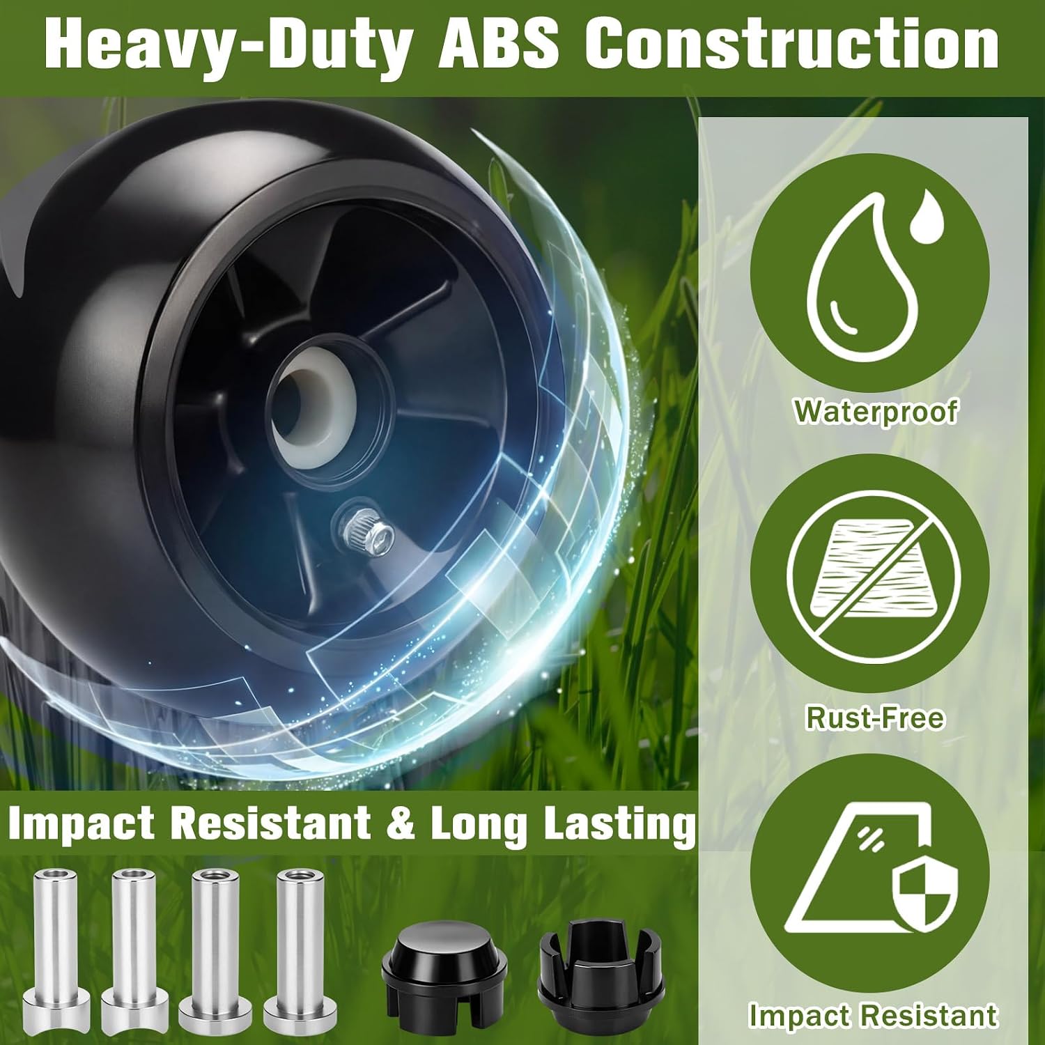 4 Pack Mower Deck Gauge Kit Compatible With Am125172 Mower Deck Gauge Lawn Wheels with Dust Caps Compatible With Am136327 Wheel Arms Fit for 48", 54", 60", 62", 72" Lawn Tractor Mowers