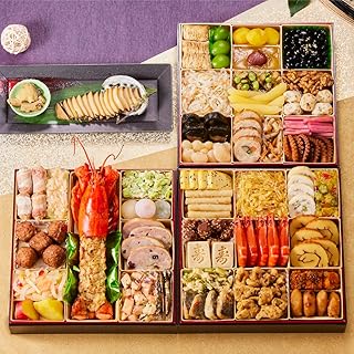 （12月31日着） 板前魂の極 板前魂 おせち 特大8.5寸重箱 和洋風 三段重 福良鮑（あわび）付 5人前 44品目