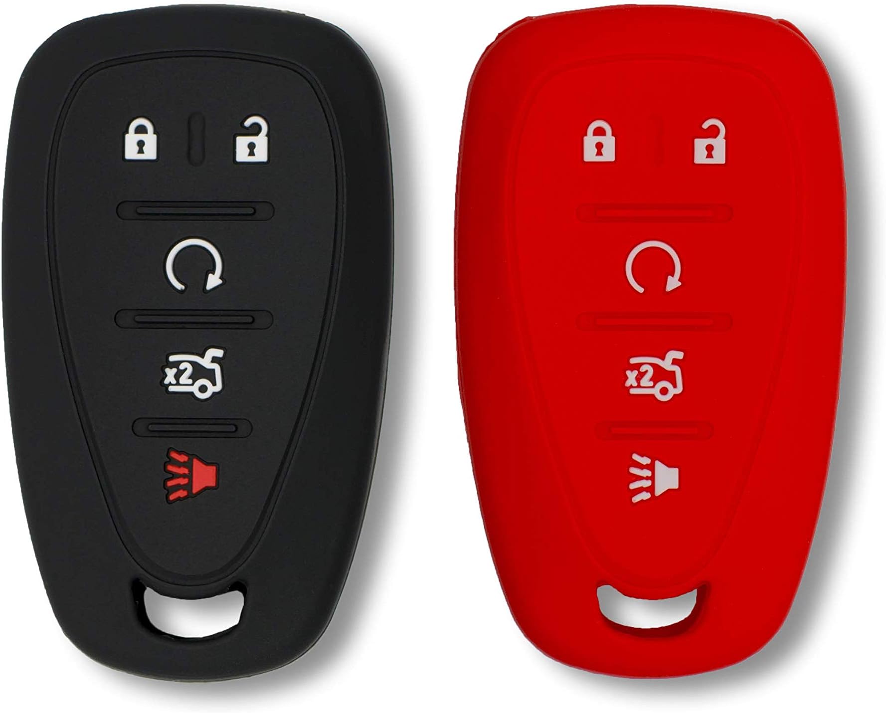 Silicone Key Fob Cover for Chevy Malibu Camaro Trax Traverse Trailblazer Sonic Cruze Blazer Volt Equinox Spark | Car Accessory for Chevrolet | Key Protection Case 2 Pcs (Black & Red)