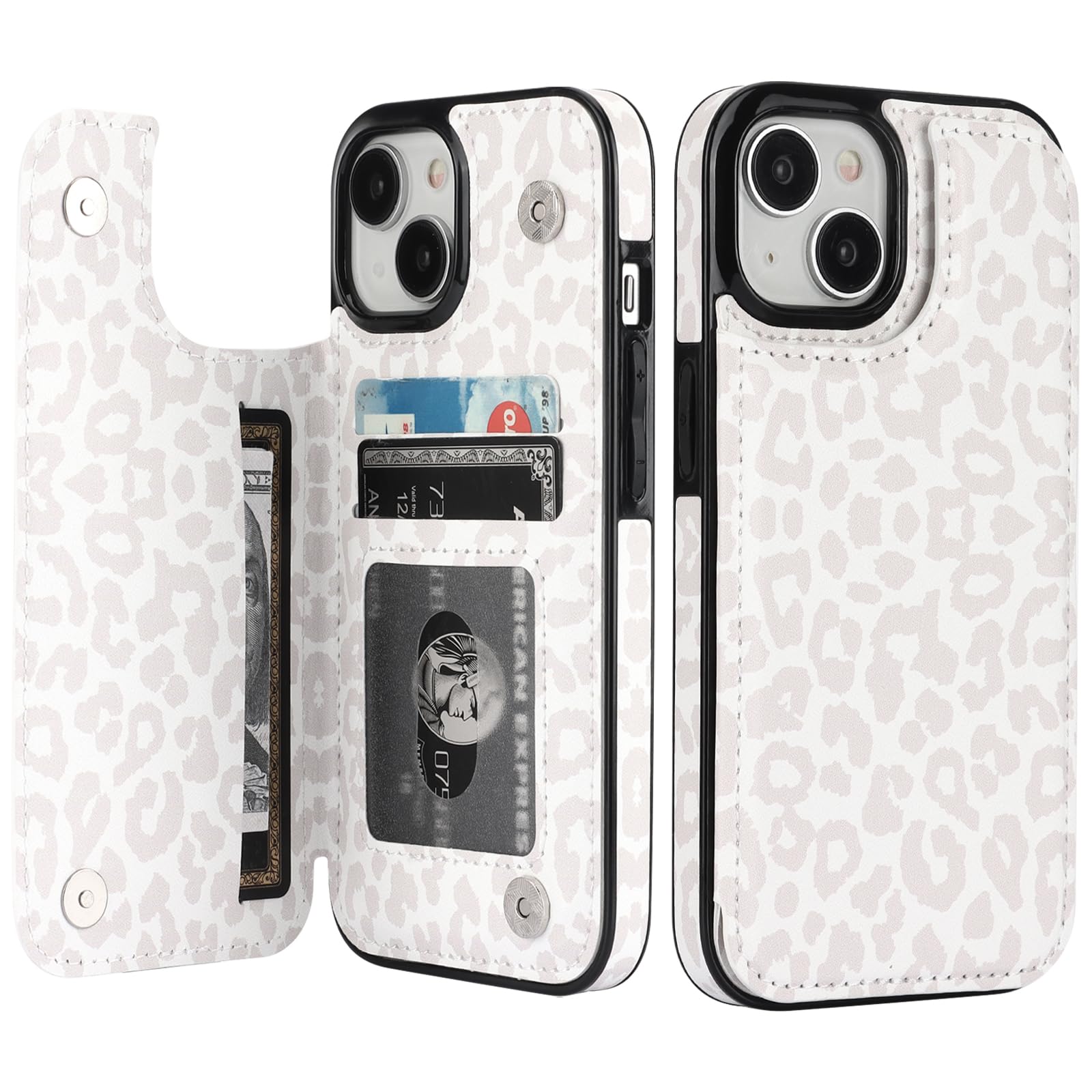 HAOPINSH for iPhone 15 Wallet Case with Card Holder, Floral Flower Pattern Back Flip Folio PU Leather Kickstand Card Slots Case for Women Girls,