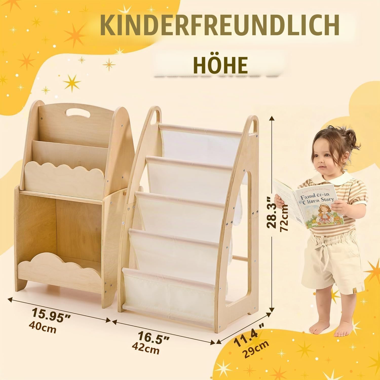 Jolitac 3tlg Kinder Bücherregal, Kinderzimmer Spielzeugregal aus Holz, Spielzeug Organizer Regal Aufbewahrung für Kindergarten, Spielzimmer