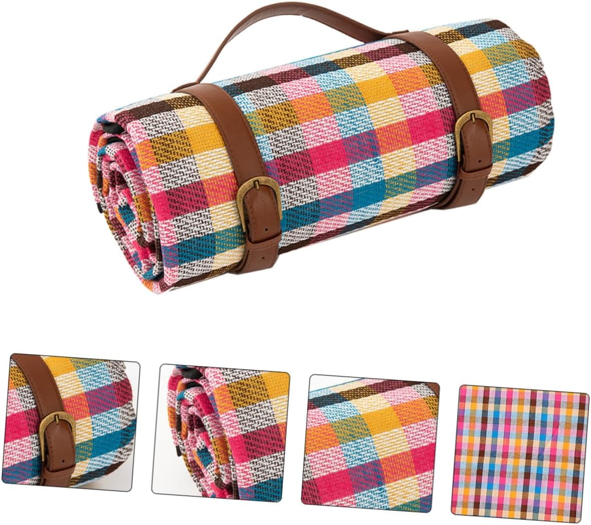 ibasenice Leather Strap Waterproof Camping Picnic Mat, 150x200cm Thick Outdoor Ground Mat with Moisture Barrier for Hiking, Beach, and Travel