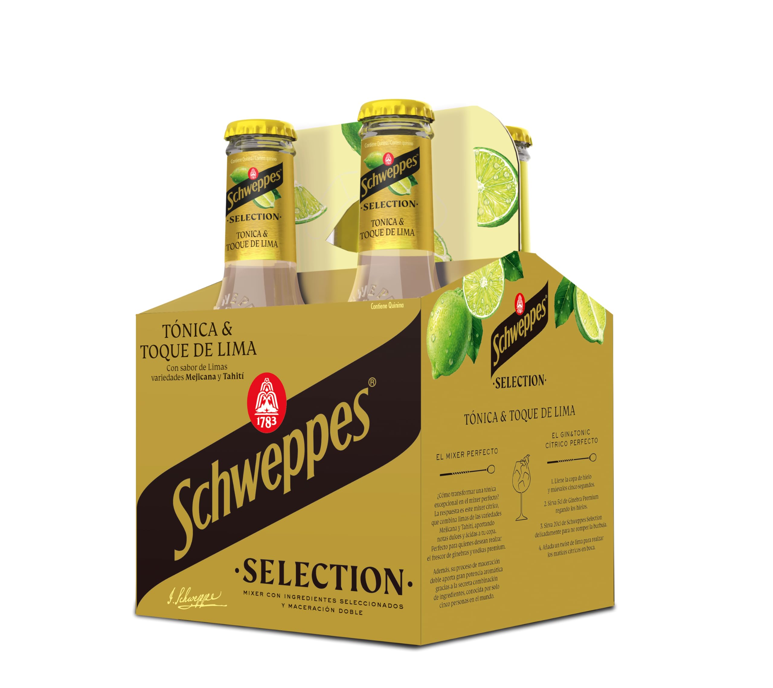 Schweppes Selection Tónica con un toque de Lima - Vidrio, Pack 6 cestas 4 x 20 cl (total: 24 botellas)