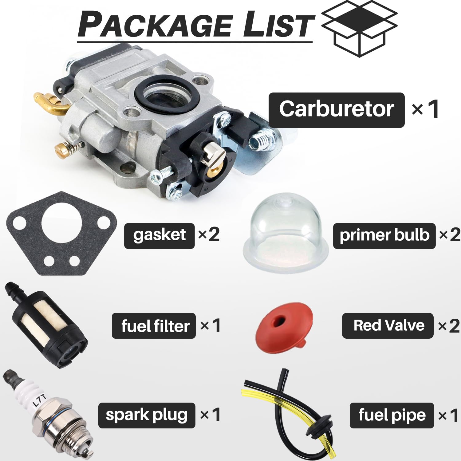Kit Carburatore per 52cc 49cc 43cc Decespugliatore, JRISBO Motore Ricambi compatibile con BU-KO 52 CC Kit Carburatore include Carburetor, Guarnizione, Candela, Filtro Aria, Valvole