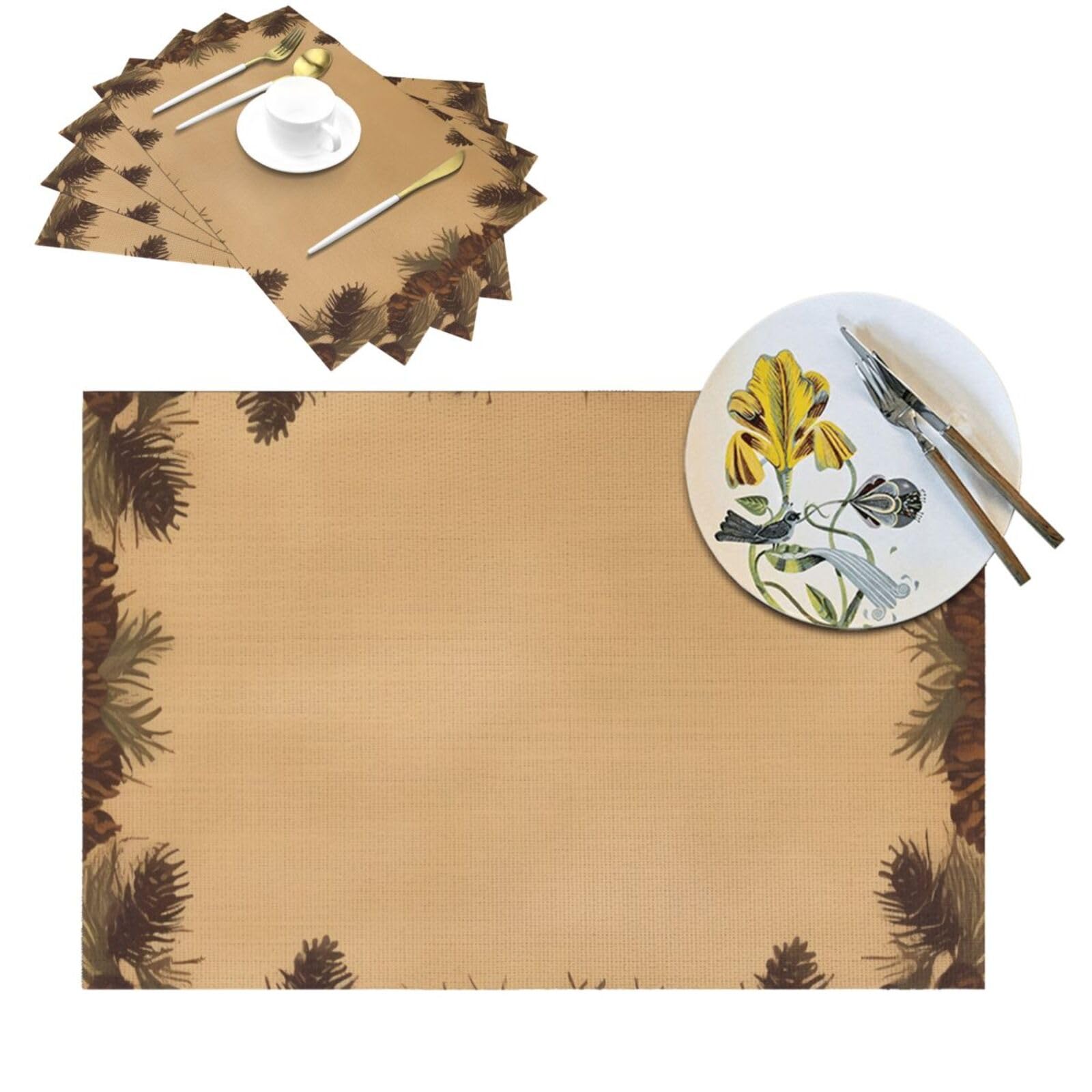 6 Sets de table PVC tressés motif pomme de pin pour une décoration de table de cuisine