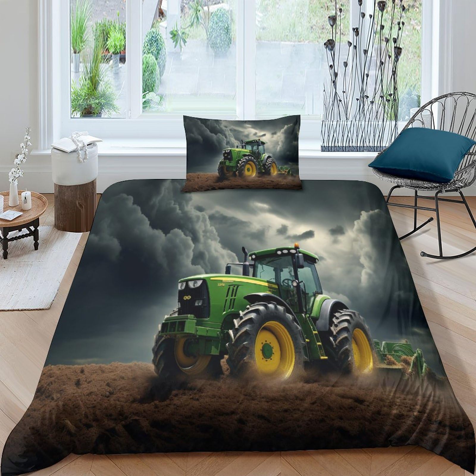 Opsrey Tractors-7 Tractors Warmth To Sleep Duvet Cover Set Hidden Zipper Traktoren Quilt Cover Set With Pillowcases Bedding Set Soft Microfiber Comforter Cover Various Sizes Single（135X200cm）