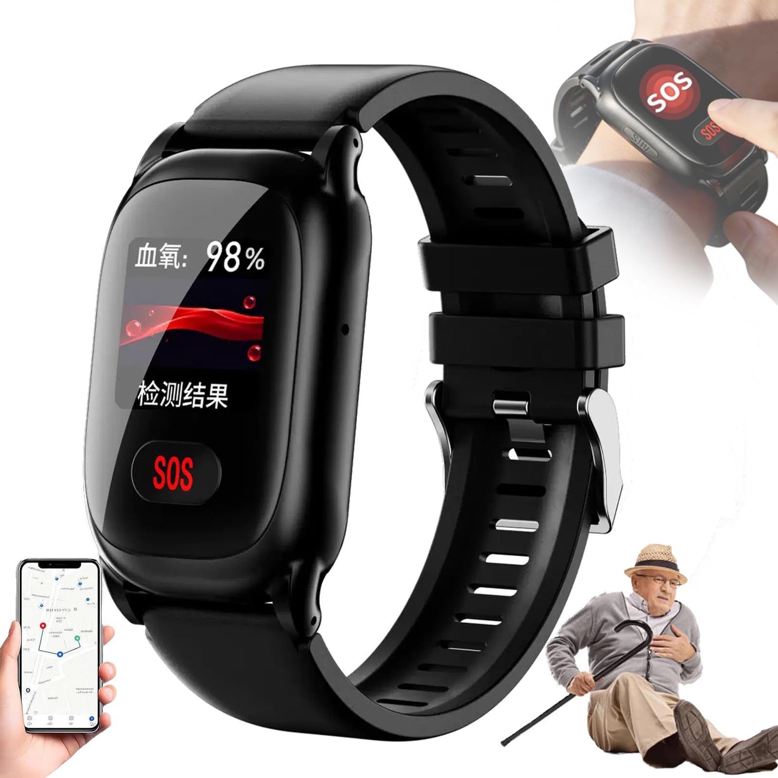 Smartwatch für Senioren mit Sturzerkennung | Notrufsysteme für Senioren, Tracker-Uhr bei Demenz und Alzheimer, GPS-Tracker, SOS-Notruf, Gesundheitsüberwachung
