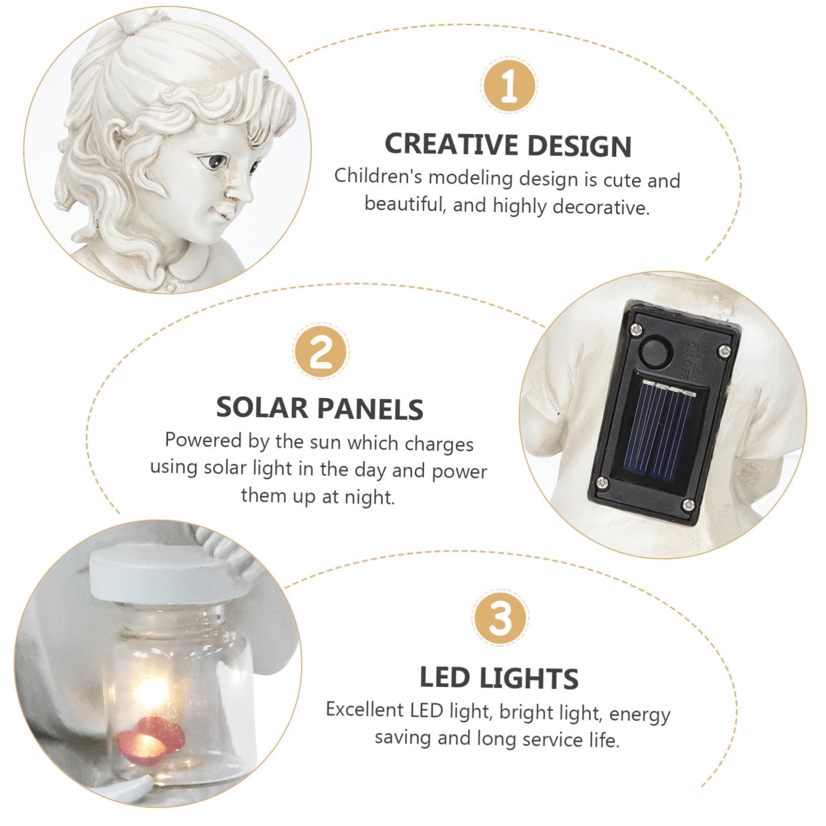 Solar-powered Resin Kid Sculpture Outdoor Garden Ornament with Decorative Lighting Weather-resistant Child Statue for And Flowerbed Décor