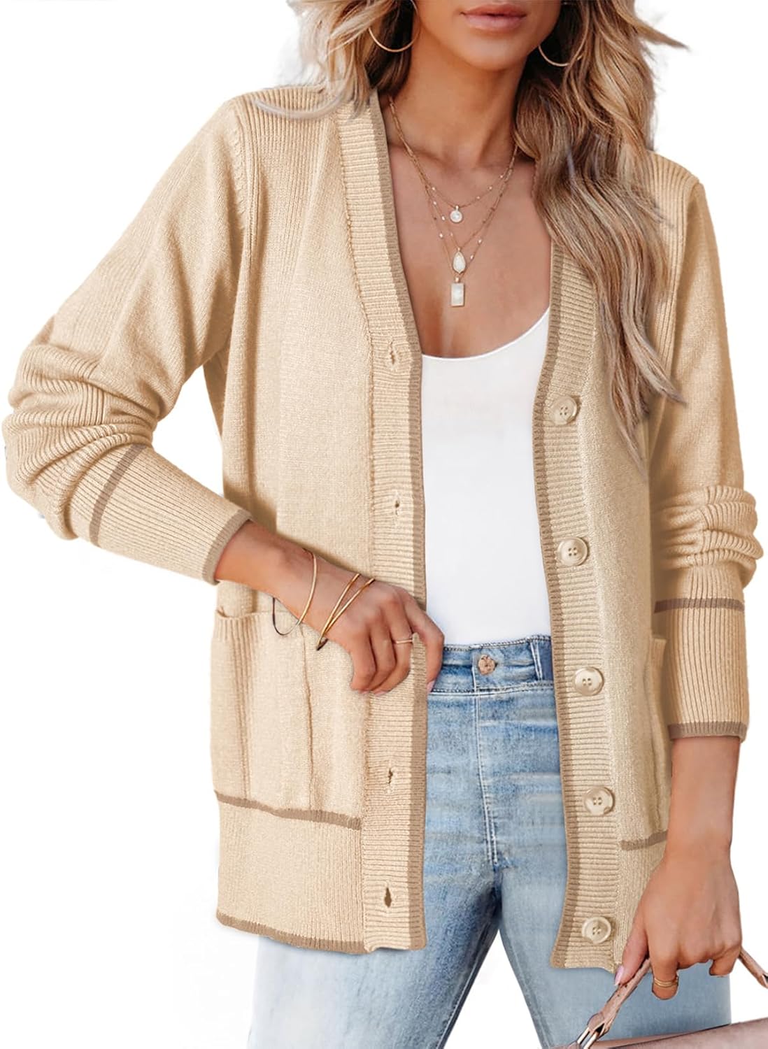 Dokotoo Short Cardigans for Women Color Blocked 2024 Fall Fashion Button Down Sweaters Winter Coats with Pockets Dokotoo Short Cardigans for Women Color Blocked 2024 Fall Fashion Button Down Sweaters Winter Coats with Pockets