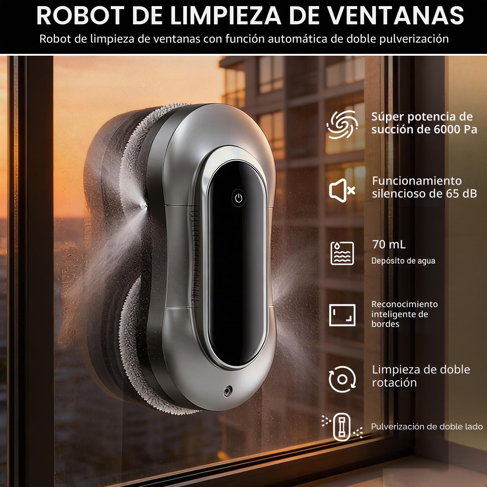 Robot Limpiacristales, 6000pa Limpia Cristales Electrico Ventanas con Mando, 3 Modos Limpieza,Navegación Inteligente,10 Paños de Limpieza, Limpiacristales Electrico para Ventanas, Espejos y Azulejos