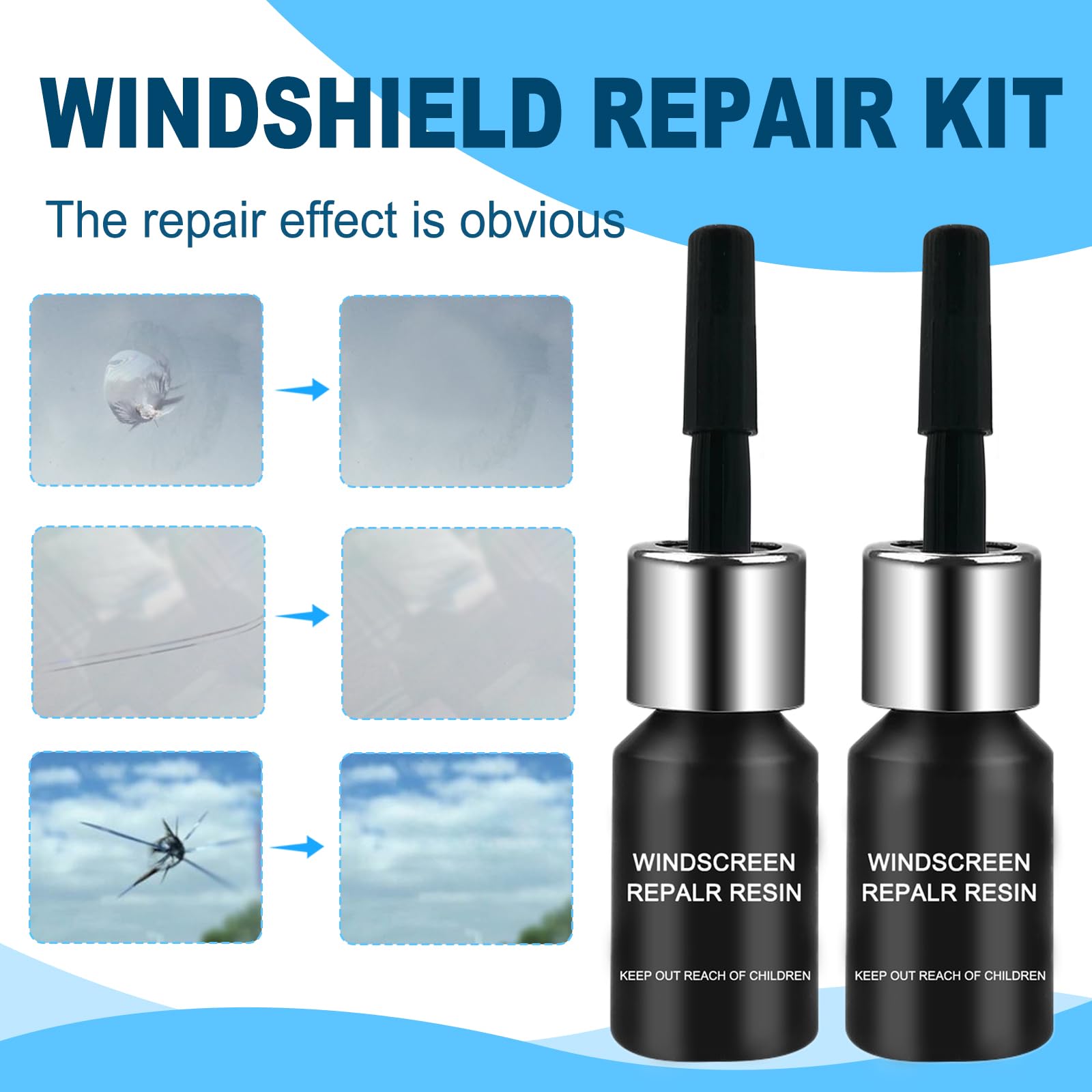 Kit Riparazione Parabrezza Auto,Kit Riparazione Crepe Vetro,Liquido per Riparazione Vetri Auto,Colla per la Riparazione Vetri Auto,Colla per la Riparazione del Parabrezza Auto