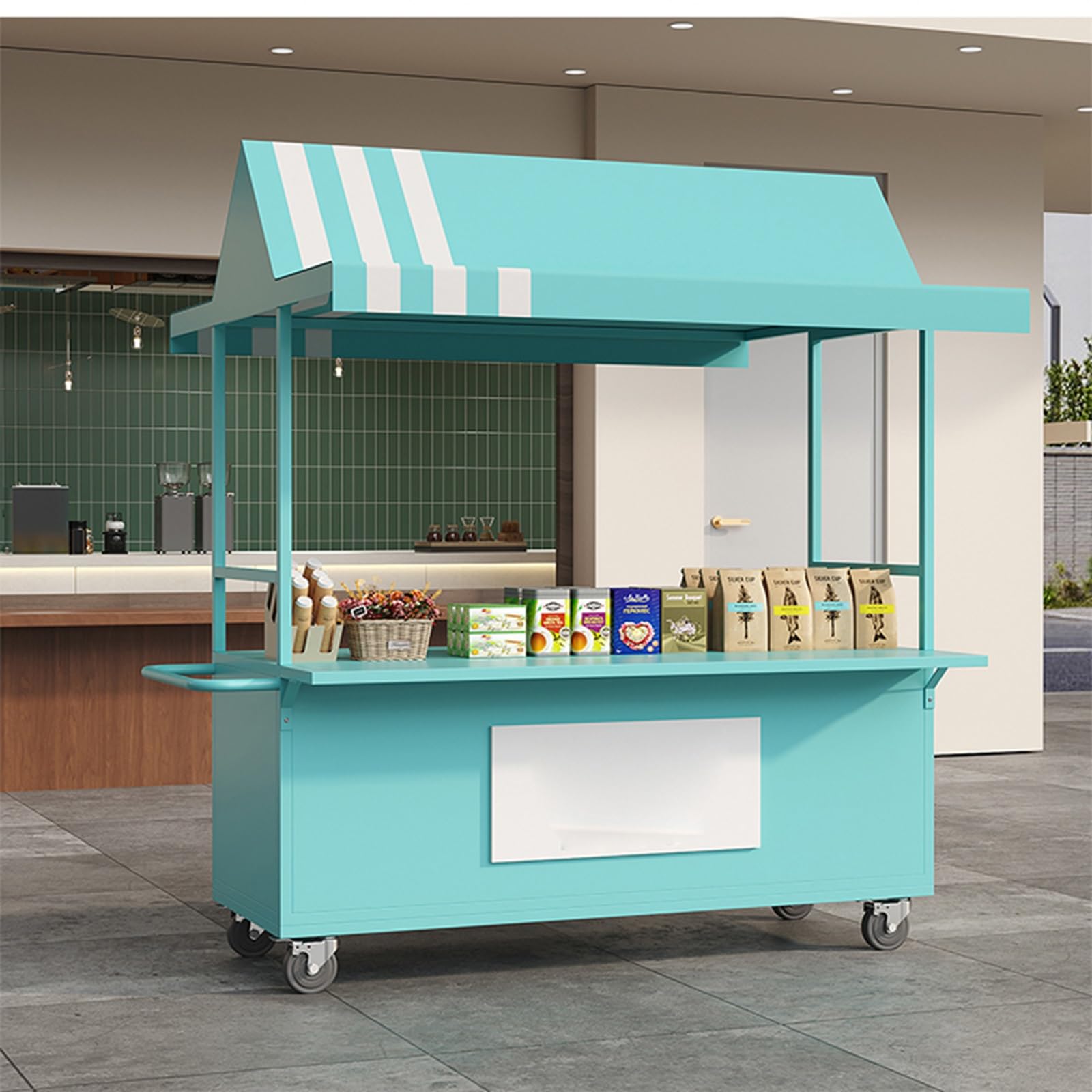 Carrito portátil para proveedores al aire libre con ruedas y toldo, soporte ligero para exhibición de alimentos para mercados, eventos callejeros y festivales