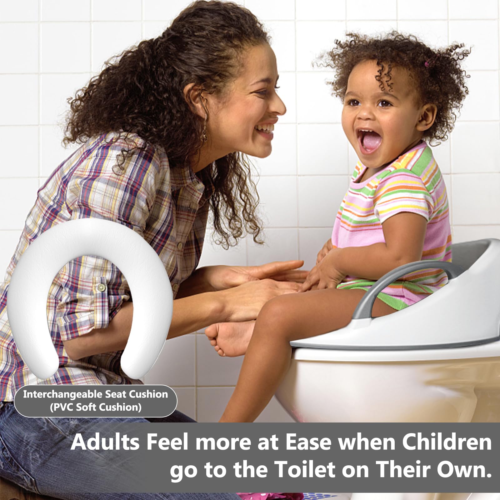 Réducteur Toilette Enfant,Rehausseur WC Enfant,Adaptateur WC Enfant,Adaptateur Toilette Enfant avec Coussin Poignée Dossier,Reducteur WC Enfant Réducteurs de Toilettes pour Bébé de 1 à 5 ans