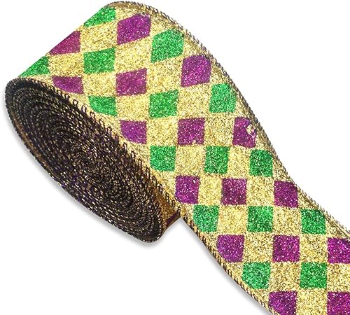 ABTOLS Cinta de arpillera con borde con alambre de Mardi Gras de 2.5 pulgadas, 10 yardas, cinta de arpillera con borde con alambre de purpurina