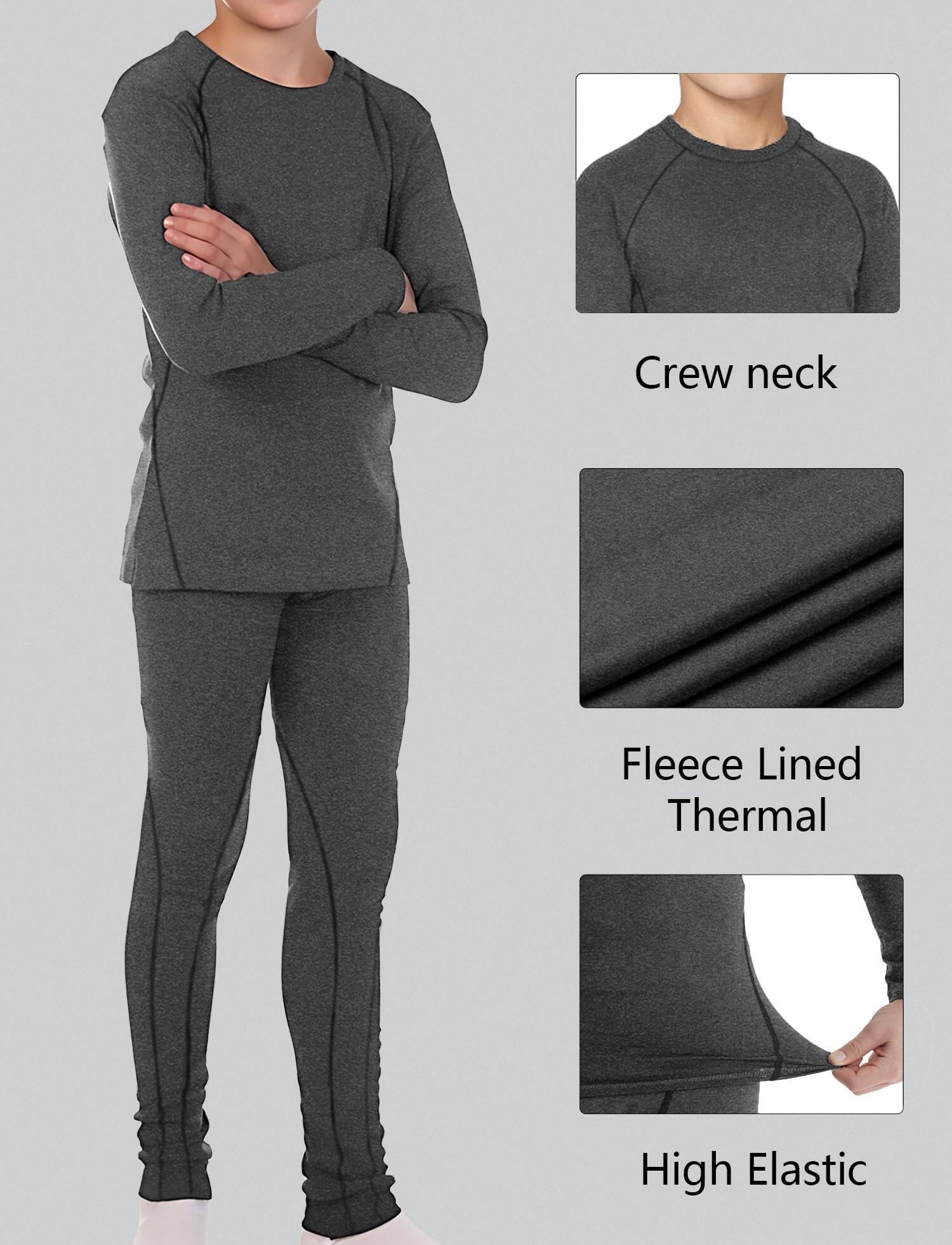 Dalavch Thermounterhose für Jugendliche, Jungen, lange Unterhose, Kompressions-Leggings und Hemden, Fleece-gefütterte Unterwäsche für Kinder und Mädchen, 2 Sets