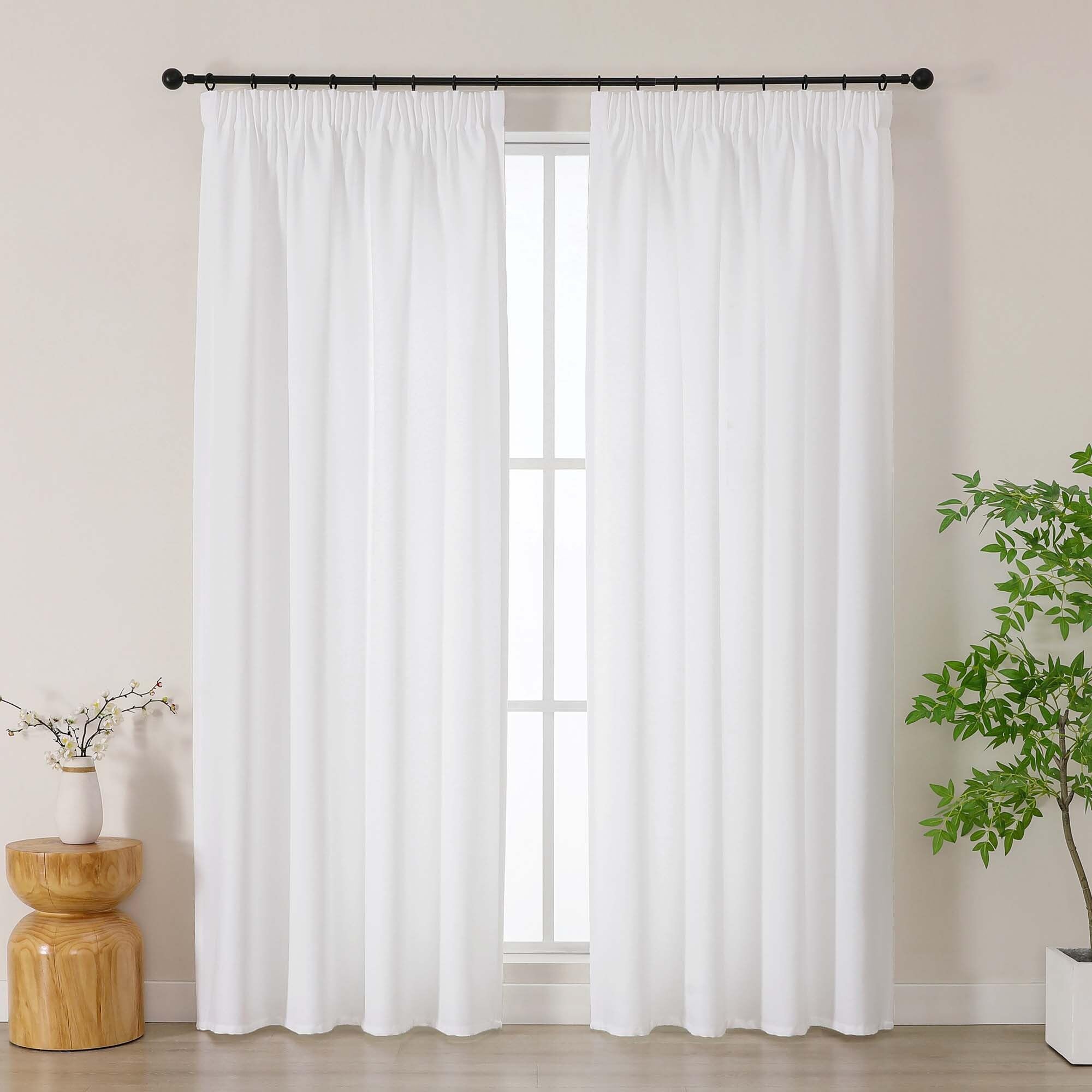 Simplebrand White Curtains 183 cm Long 2 Panels, Faux Linen Textured Semi Light Filtering Drapes, Soft Airy Farmhouse Slub Window Curtains for Living Room Bedroom, Each W140xL183 CM