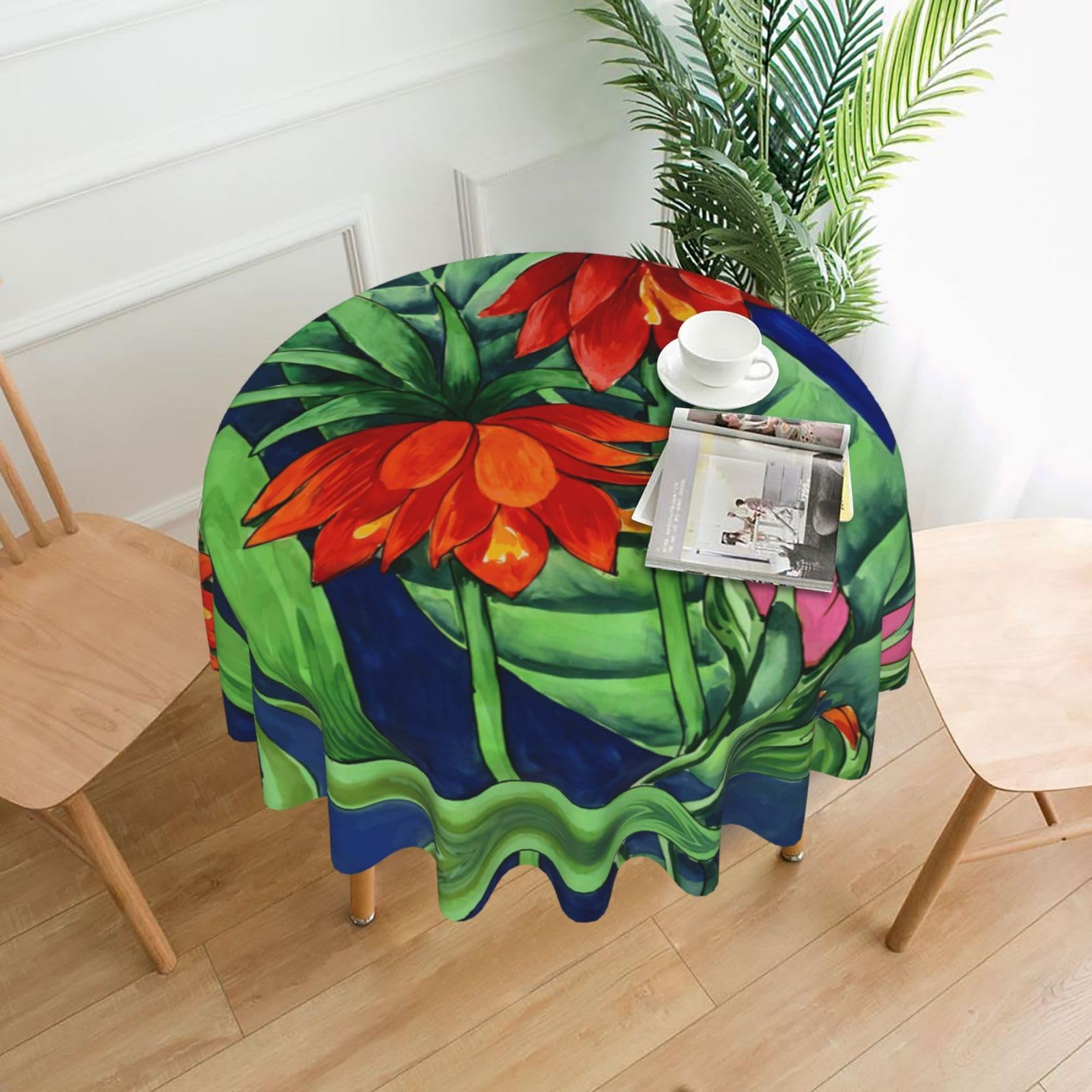 YYHWHJDE Flower Prints Round Decorative Tablecloth 60in - High-Grade Polyester Throw for Elegant Dining & Festive Gatherings