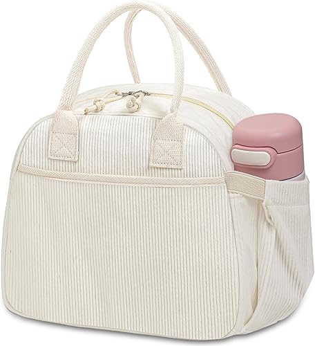 Miniatura 1 de Lonchera para mujer, lonchera aislada, bonita lonchera de pana reutilizable para el trabajo (pana beige)