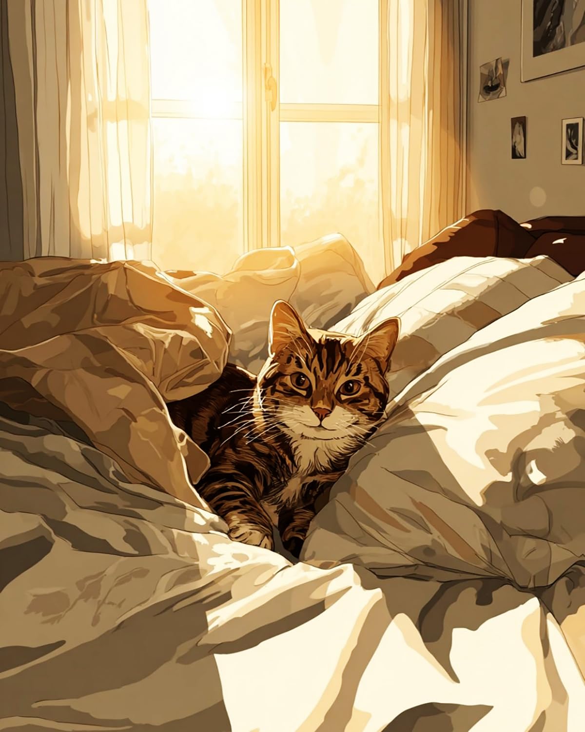 Liubaishi Multicolour Paint By Numbers For Adults, Morning Light Cat, 40X50 Cm Acrylic Canvas Kit With Brushes