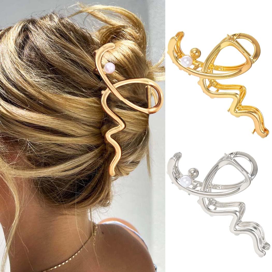 Reaky Hair Claw Clips Gold Metal Hair Clips Fancy Hair Claws Hair Accessories for Women 2 Pieces, Gold, Silver, 1 count (Pack of 2)
