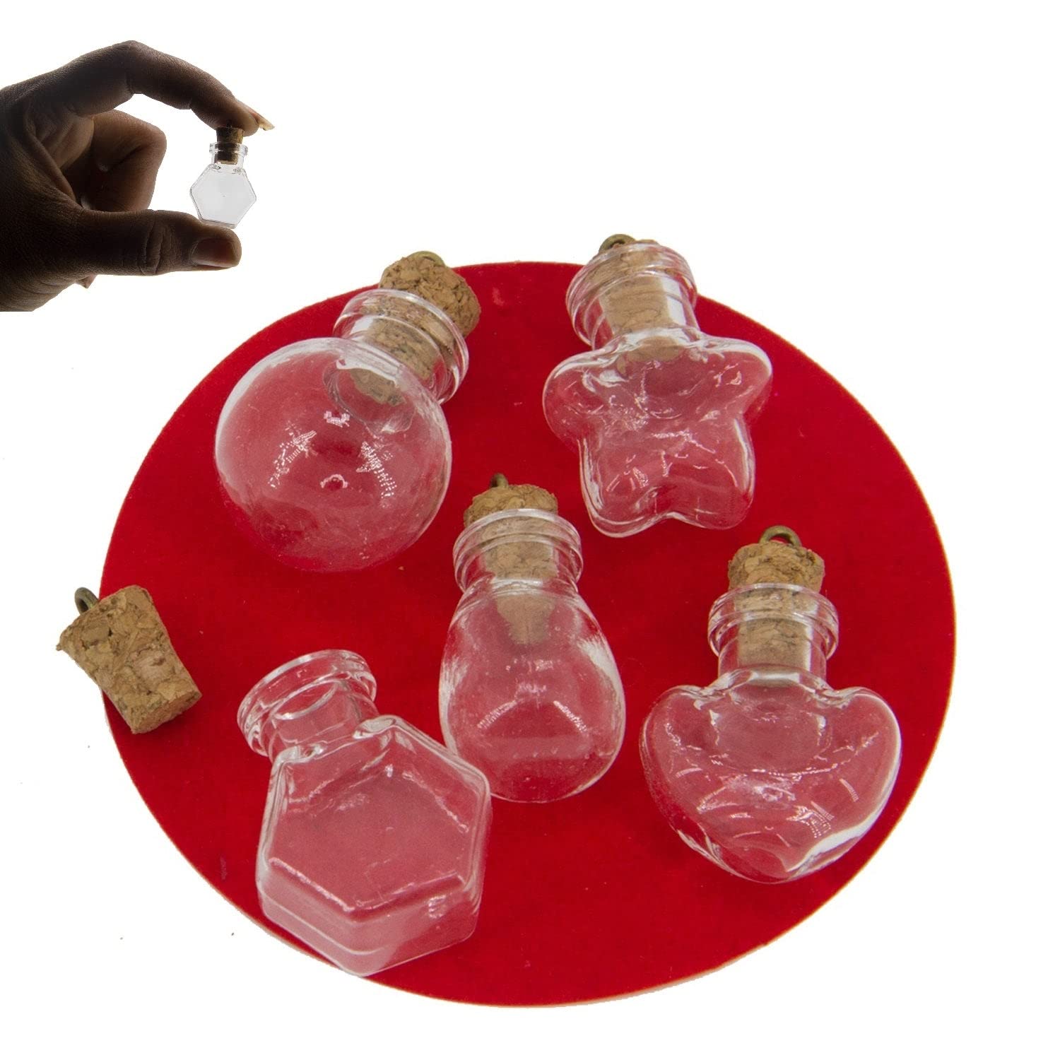 Aumni Crafts Miniature Glass Vial Bottles With Cork Stoppers Capacity Approx 1 ML (10 Pieces, 4-5 Mixed Shapes) Size 1 to 3 CM For Crafts Gifts