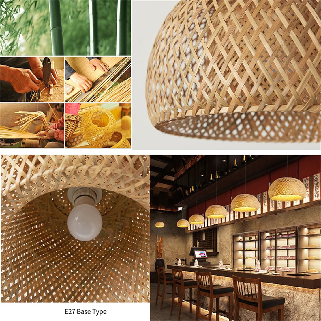 Lampadario Rustico A Sospensione In Bambù A Forma Di Nido D'uccello, Confezione Da 1, Con Gabbia In Rattan Intrecciato In Vimini Naturale E Attacco E26, Ideale Per Soggiorno, Sala Da Pranzo